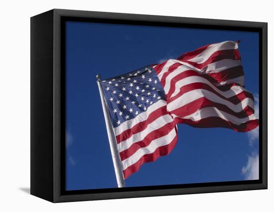 American Flag Flaps in Wind, Cle Elum, Washington, USA-Nancy & Steve Ross-Framed Stretched Canvas