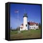 American Flag Flying Beside the Chatham Lighthouse at Cape Cod, Massachusetts, New England, USA-Roy Rainford-Framed Stretched Canvas