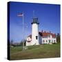 American Flag Flying Beside the Chatham Lighthouse at Cape Cod, Massachusetts, New England, USA-Roy Rainford-Stretched Canvas