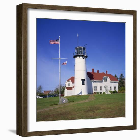 American Flag Flying Beside the Chatham Lighthouse at Cape Cod, Massachusetts, New England, USA-Roy Rainford-Framed Photographic Print