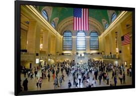 American flag from an elevated view of Grand Central Station, New York City, New York-null-Framed Photographic Print