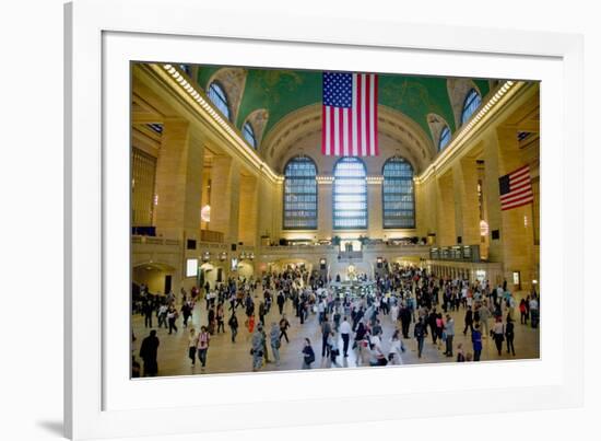 American flag from an elevated view of Grand Central Station, New York City, New York-null-Framed Photographic Print