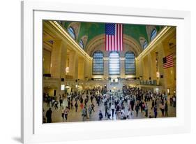 American flag from an elevated view of Grand Central Station, New York City, New York-null-Framed Photographic Print