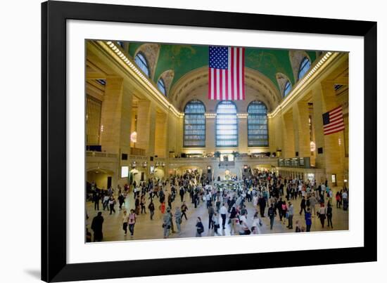 American flag from an elevated view of Grand Central Station, New York City, New York-null-Framed Photographic Print