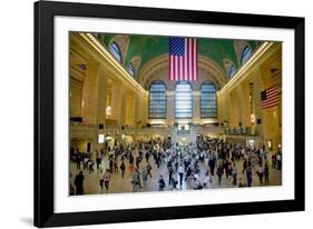 American flag from an elevated view of Grand Central Station, New York City, New York-null-Framed Photographic Print