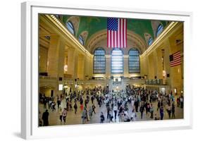 American flag from an elevated view of Grand Central Station, New York City, New York-null-Framed Photographic Print