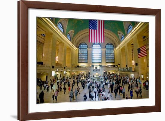 American flag from an elevated view of Grand Central Station, New York City, New York-null-Framed Photographic Print