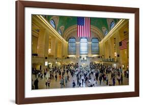 American flag from an elevated view of Grand Central Station, New York City, New York-null-Framed Photographic Print