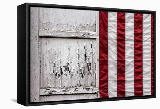 American Flag Hung from Wooden Garage in Bershires, NY-null-Framed Stretched Canvas