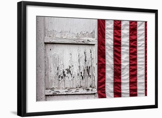 American Flag Hung from Wooden Garage in Bershires, NY-null-Framed Photo