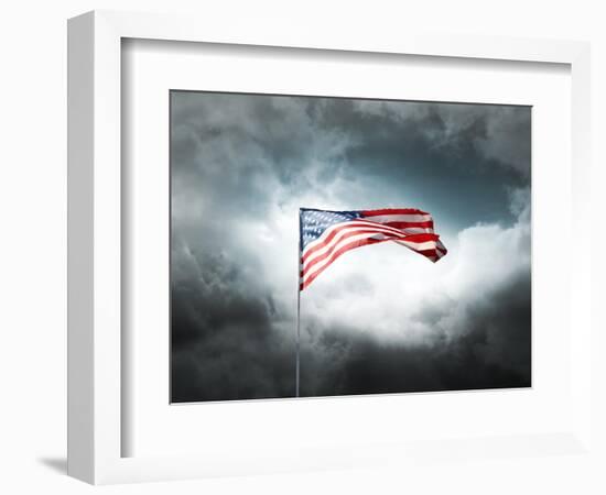 American Flag On A Cloudy Dramatic Sky-daboost-Framed Art Print