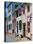 American Flag on Wooden Buildings on a Street in Annapolis, Maryland, USA-Hodson Jonathan-Stretched Canvas