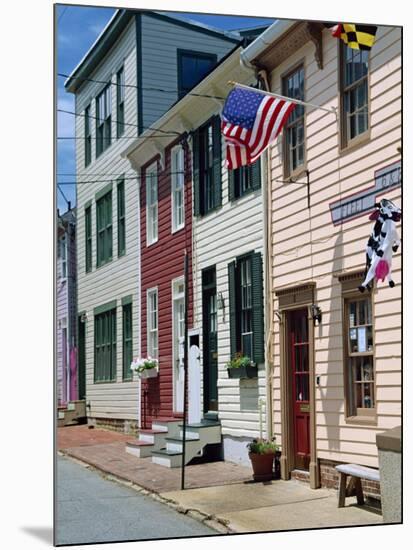 American Flag on Wooden Buildings on a Street in Annapolis, Maryland, USA-Hodson Jonathan-Mounted Photographic Print