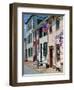 American Flag on Wooden Buildings on a Street in Annapolis, Maryland, USA-Hodson Jonathan-Framed Photographic Print