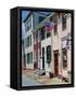 American Flag on Wooden Buildings on a Street in Annapolis, Maryland, USA-Hodson Jonathan-Framed Stretched Canvas