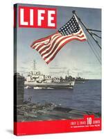 American Flag over US Ships at Sea, July 2, 1945-Eliot Elisofon-Stretched Canvas