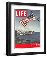 American Flag over US Ships at Sea, July 2, 1945-Eliot Elisofon-Framed Premium Photographic Print