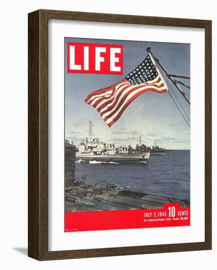 American Flag over US Ships at Sea, July 2, 1945-Eliot Elisofon-Framed Photographic Print