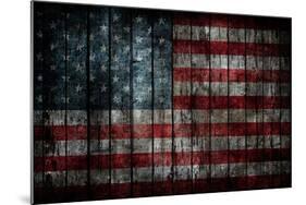 American Flag Painted On Fence Background-alexfiodorov-Mounted Art Print