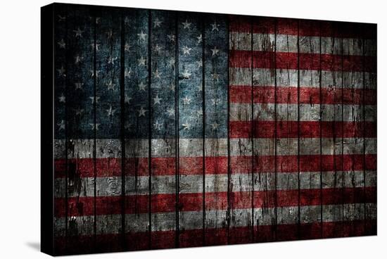 American Flag Painted On Fence Background-alexfiodorov-Stretched Canvas