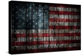 American Flag Painted On Fence Background-alexfiodorov-Stretched Canvas