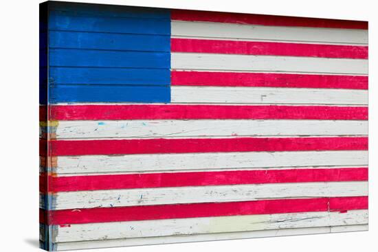 American flag painted on side of rustic dwelling along Highway 22 in Central Georgia-null-Stretched Canvas