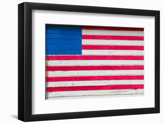 American flag painted on side of rustic dwelling along Highway 22 in Central Georgia-null-Framed Photographic Print