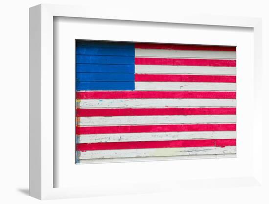 American flag painted on side of rustic dwelling along Highway 22 in Central Georgia-null-Framed Photographic Print