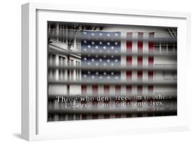 American Flag Through Window Blinds in Philadelphia, PA with Abraham Lincoln Quote-null-Framed Photo