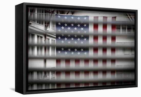 American Flag Through Window Blinds in Philadelphia, PA-null-Framed Stretched Canvas