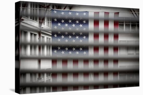 American Flag Through Window Blinds in Philadelphia, PA-null-Stretched Canvas