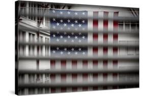 American Flag Through Window Blinds in Philadelphia, PA-null-Stretched Canvas