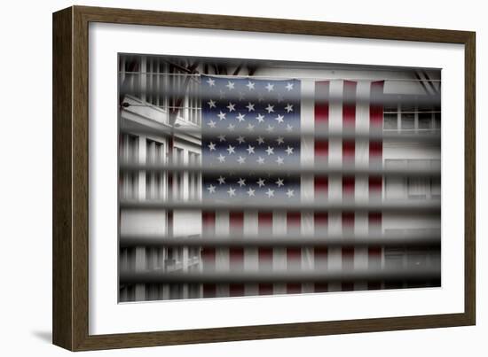 American Flag Through Window Blinds in Philadelphia, PA-null-Framed Photo