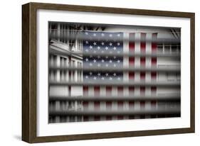 American Flag Through Window Blinds in Philadelphia, PA-null-Framed Photo