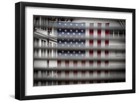 American Flag Through Window Blinds in Philadelphia, PA-null-Framed Photo