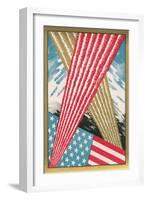 American Flag with Fireworks-Found Image Press-Framed Giclee Print