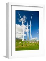 American flags at base of three soaring spires of the Air Force Memorial at One Air Force Memori...-null-Framed Photographic Print