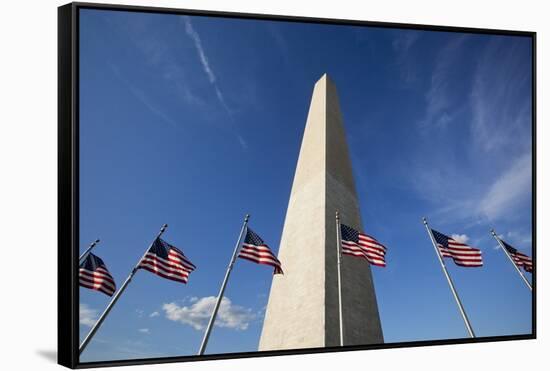 American Flags Encircling Washington Monument-Paul Souders-Framed Stretched Canvas