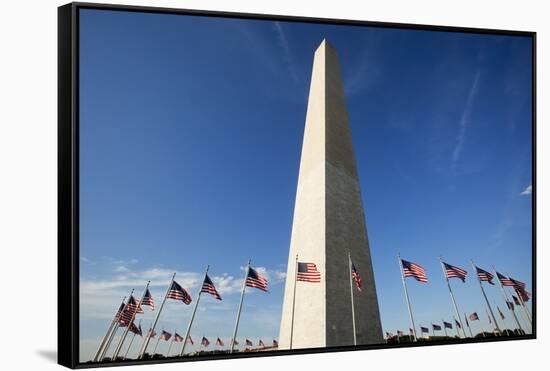 American Flags Encircling Washington Monument-Paul Souders-Framed Stretched Canvas