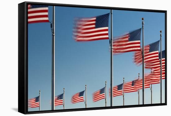 American Flags Flying at the Washington Monument, Washington Dc.-Jon Hicks-Framed Stretched Canvas