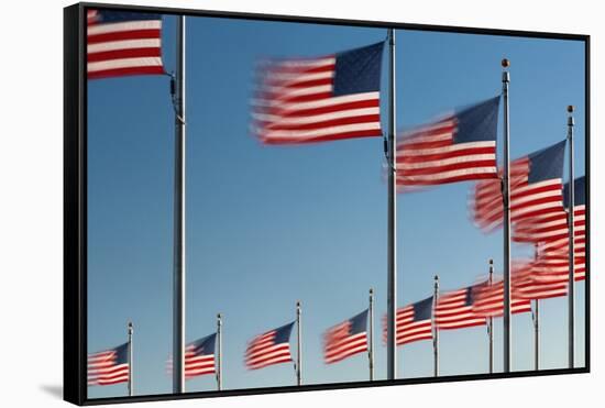 American Flags Flying at the Washington Monument, Washington Dc.-Jon Hicks-Framed Stretched Canvas