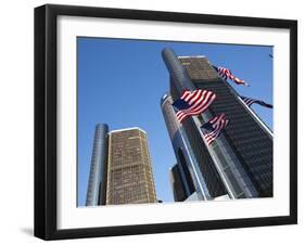 American Flags, General Motors Corporate Headquarters, Renaissance Center, Detroit, Michigan, Usa-Paul Souders-Framed Photographic Print