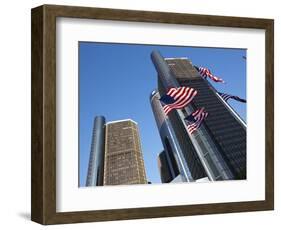 American Flags, General Motors Corporate Headquarters, Renaissance Center, Detroit, Michigan, Usa-Paul Souders-Framed Photographic Print