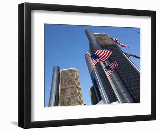 American Flags, General Motors Corporate Headquarters, Renaissance Center, Detroit, Michigan, Usa-Paul Souders-Framed Photographic Print