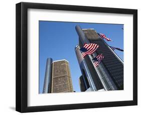 American Flags, General Motors Corporate Headquarters, Renaissance Center, Detroit, Michigan, Usa-Paul Souders-Framed Photographic Print