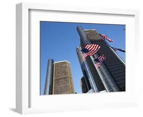 American Flags, General Motors Corporate Headquarters, Renaissance Center, Detroit, Michigan, Usa-Paul Souders-Framed Photographic Print