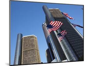 American Flags, General Motors Corporate Headquarters, Renaissance Center, Detroit, Michigan, Usa-Paul Souders-Mounted Photographic Print