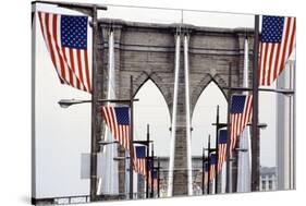 American Flags Lining Brooklyn Bridge-null-Stretched Canvas