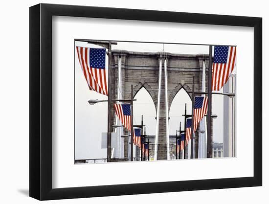 American Flags Lining Brooklyn Bridge-null-Framed Photographic Print