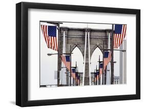 American Flags Lining Brooklyn Bridge-null-Framed Photographic Print